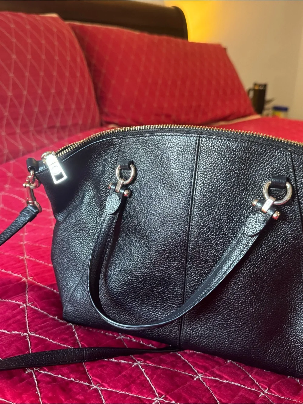 Coach Black Pebbled Leather Dome Satchel with Gold Hardware